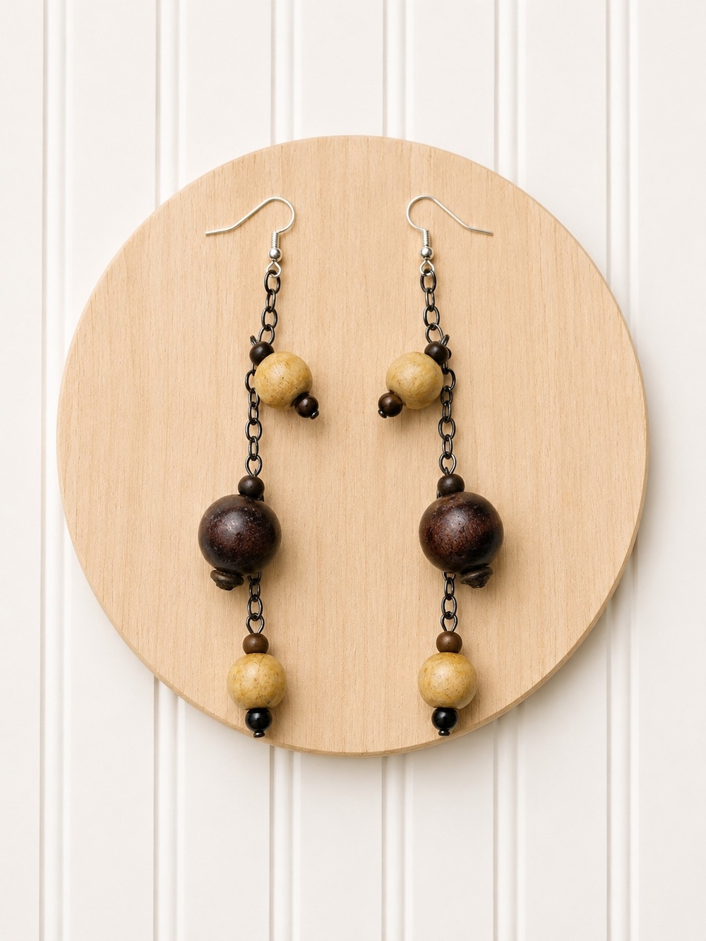 Bohemian Beaded Dangle Earrings in Brown and Cream